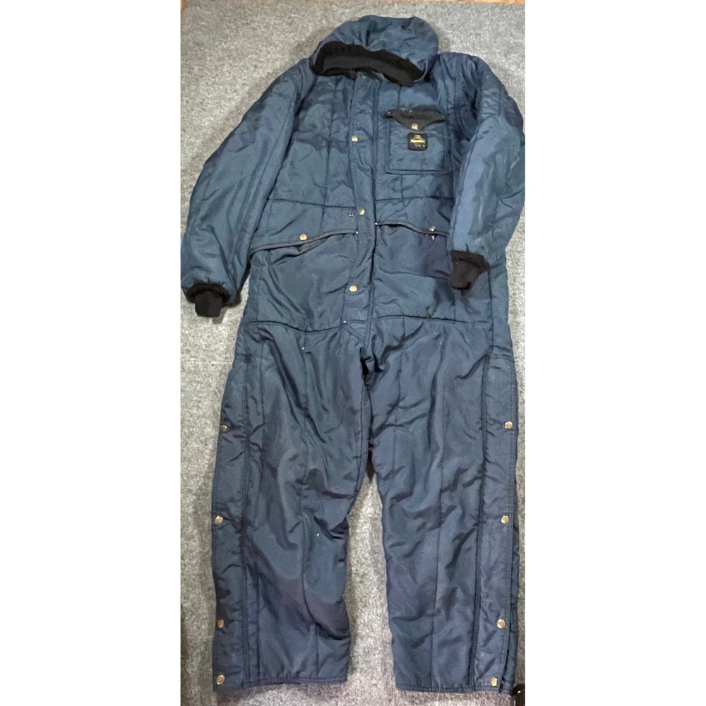RefrigiWear Insulated Coveralls Mens Small Navy Blue Quilted Hooded Work Suit